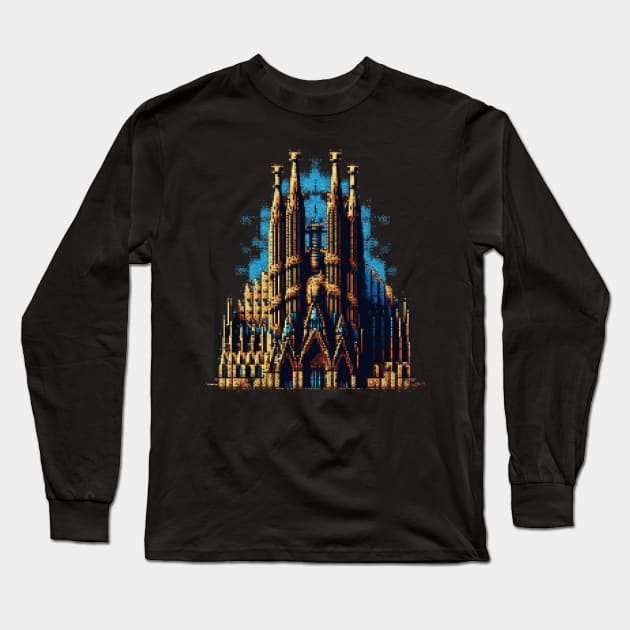 La Sagrada Familia Pixel Art Long Sleeve T-Shirt by Pixel-Eye